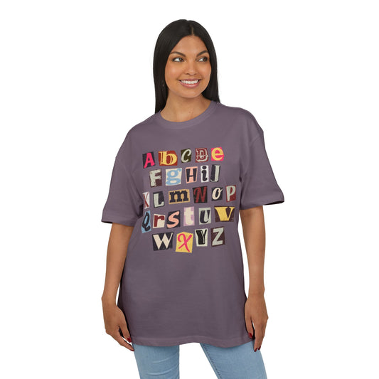 Playful Alphabet Oversize Tee, Comfortable Graphic Shirt, Casual Wear, Gift for Kids and Adults, Fun T-Shirt for Any Occasion