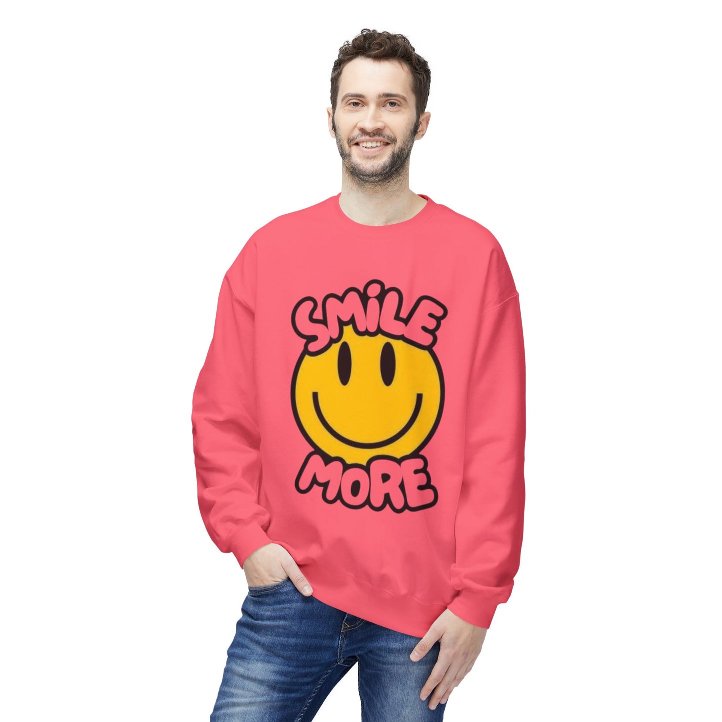 Smiley Face Fleece Crewneck Sweatshirt | Sweatshirt for Everyday Comfort, Gifts, Casual Wear, Smile More Apparel, Cozy Fashion