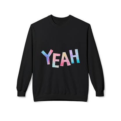 Colorful 'YEAH' Crewneck Sweatshirt,  Sweatshirt, Inspirational Gift, Cozy Fleece, Casual Wear, Everyday Comfort