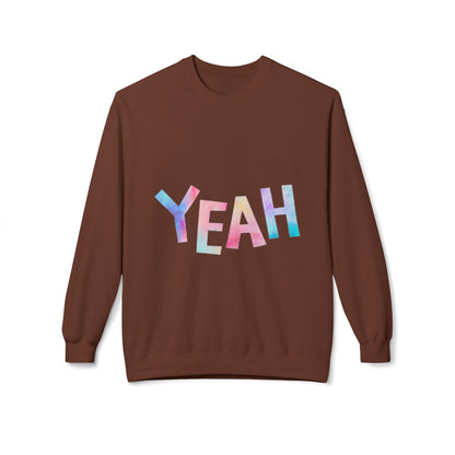 Colorful 'YEAH' Crewneck Sweatshirt,  Sweatshirt, Inspirational Gift, Cozy Fleece, Casual Wear, Everyday Comfort