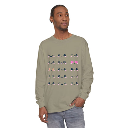 Cute Emojis Long Sleeve T-Shirt, Casual Wear, Gift for Friends, Cute Long Sleeve, Everyday Style, Graphic Tee