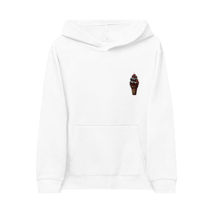 Embroidered Kids Fleece Hoodie with Ice Cream Design, Cozy Youth Sweatshirt, Perfect for Playtime, Gifts, and Celebrations