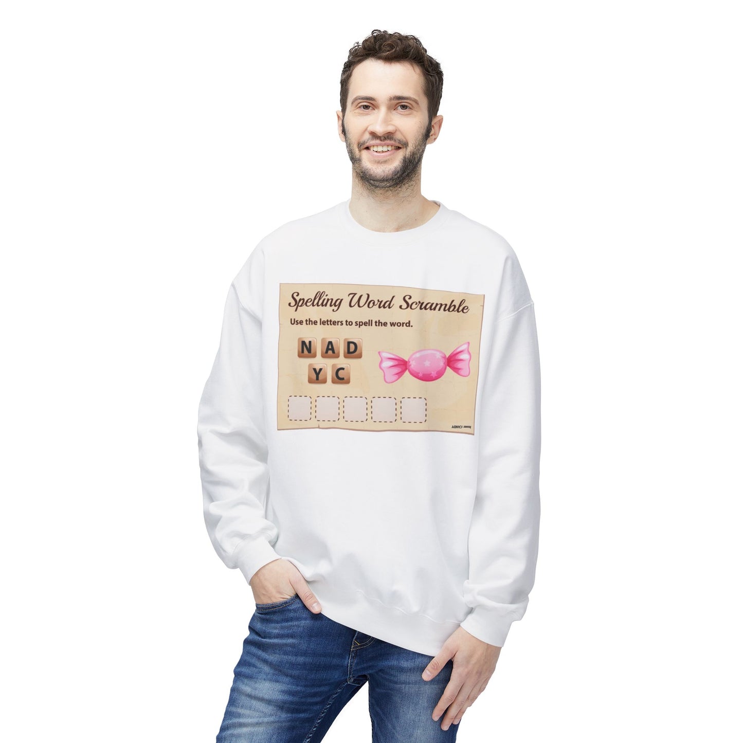 Creative Spelling Word Scramble Crewneck Sweatshirt, Fun Apparel, Unique Gift, Cozy Wear, Interactive Teaching Tool