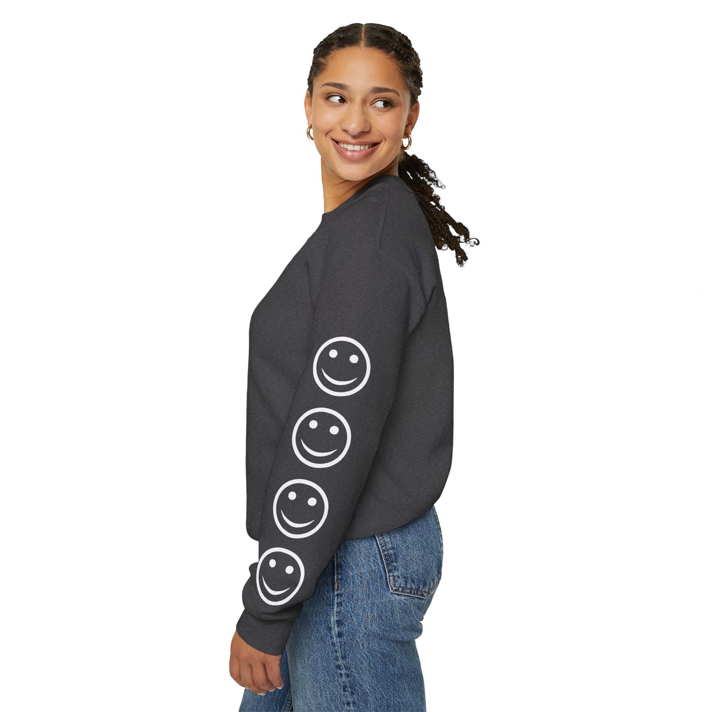 Smiley Face Crewneck Sweatshirt , Casual Wear, Gift for Friends, Cozy Layering, Everyday Comfort