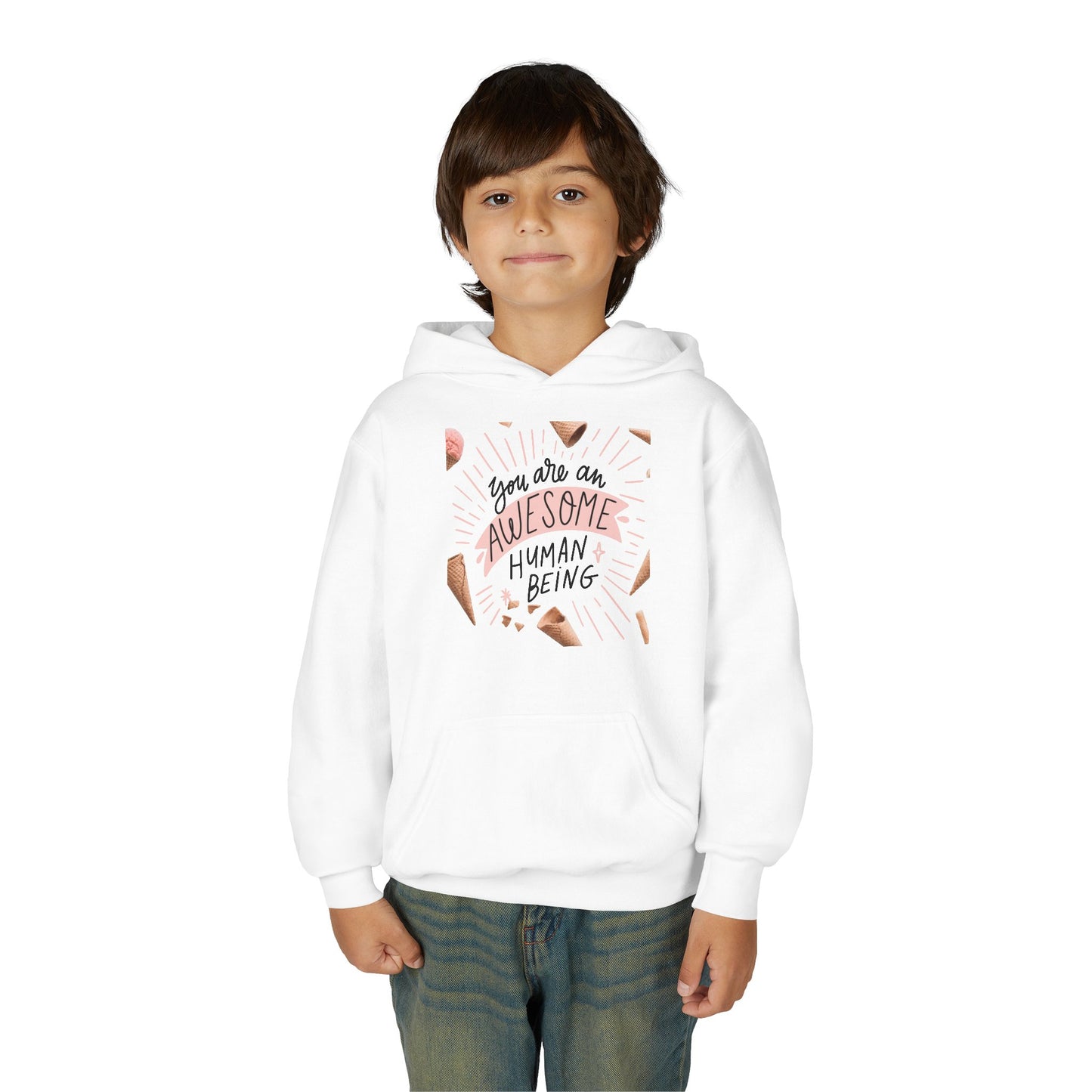 Youth Inspirational Hoodie - You Are An Awesome Human Being, Perfect Gift for Teens, Motivational Sweatshirt, Birthday Present