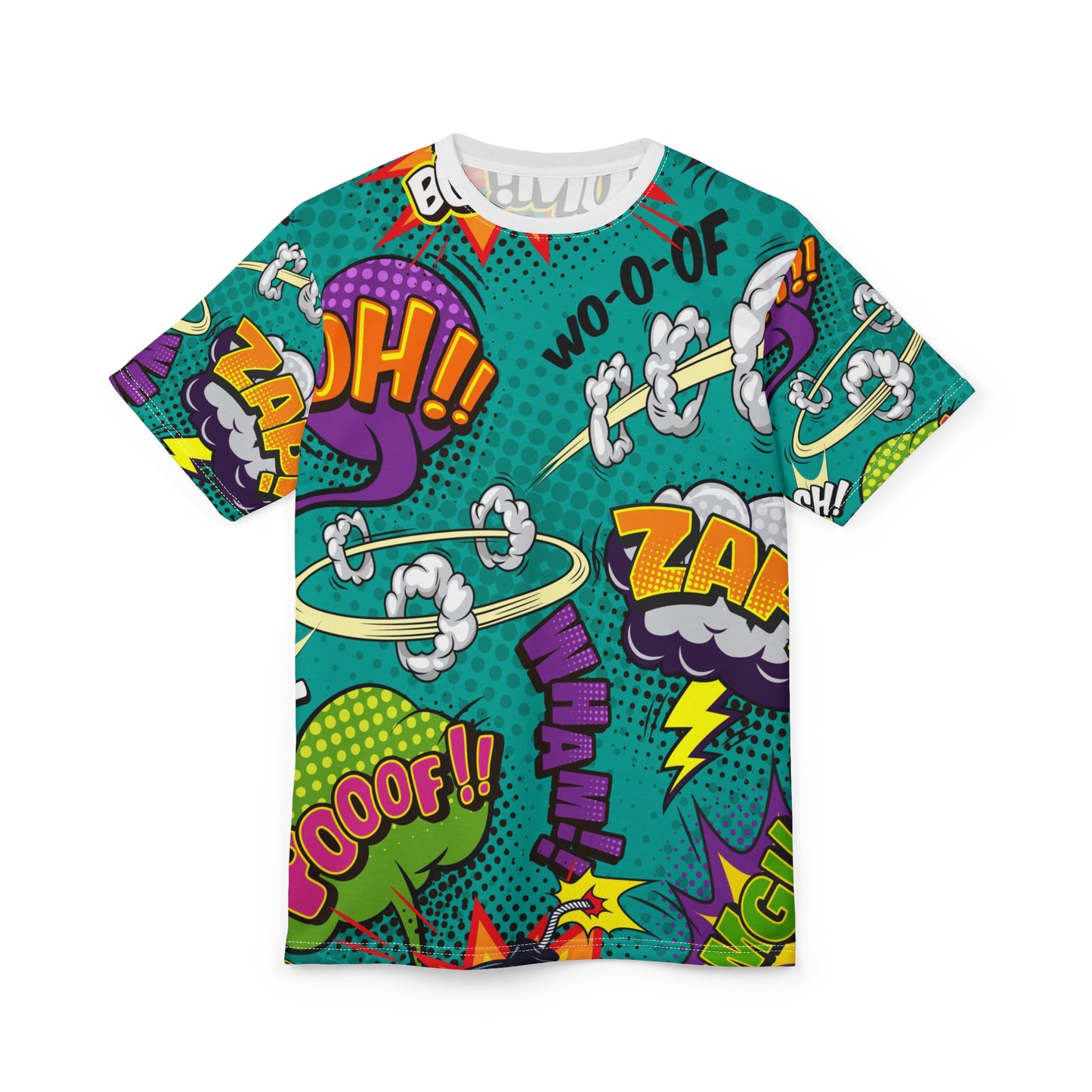 Comic Book Graphic Tee,  Tee, AOP T-shirt, Fun Graphic Shirt, Gift for Comic Lovers, Casual Wear, Cartoon Print Tee