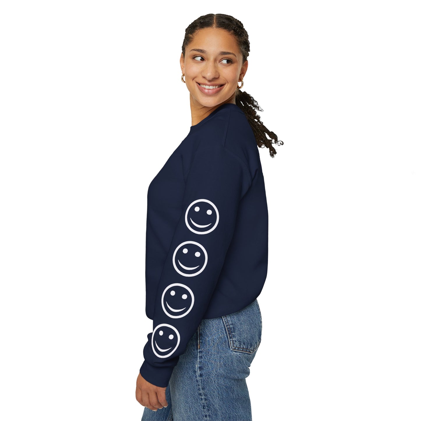 Smiley Face Crewneck Sweatshirt , Casual Wear, Gift for Friends, Cozy Layering, Everyday Comfort
