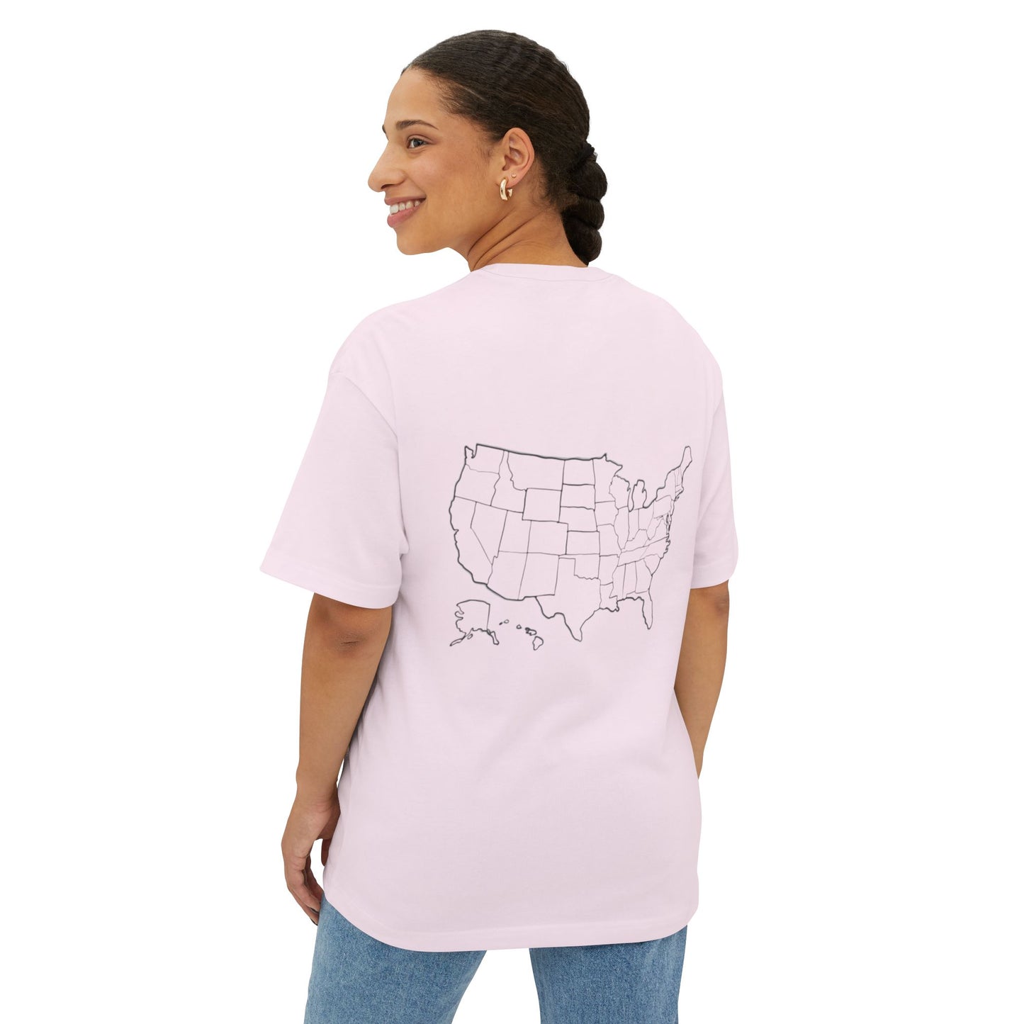 Boxy Tee with US Map Design, Comfortable Graphic Tee, Casual Wear, Gift for Travelers, Summer Outfit, Eco-Friendly Tee