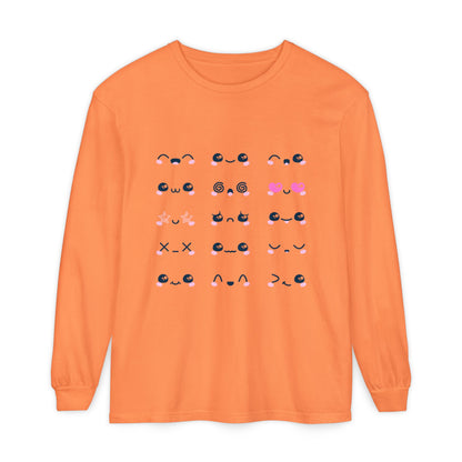 Cute Emojis Long Sleeve T-Shirt, Casual Wear, Gift for Friends, Cute Long Sleeve, Everyday Style, Graphic Tee