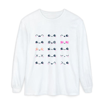 Cute Emojis Long Sleeve T-Shirt, Casual Wear, Gift for Friends, Cute Long Sleeve, Everyday Style, Graphic Tee