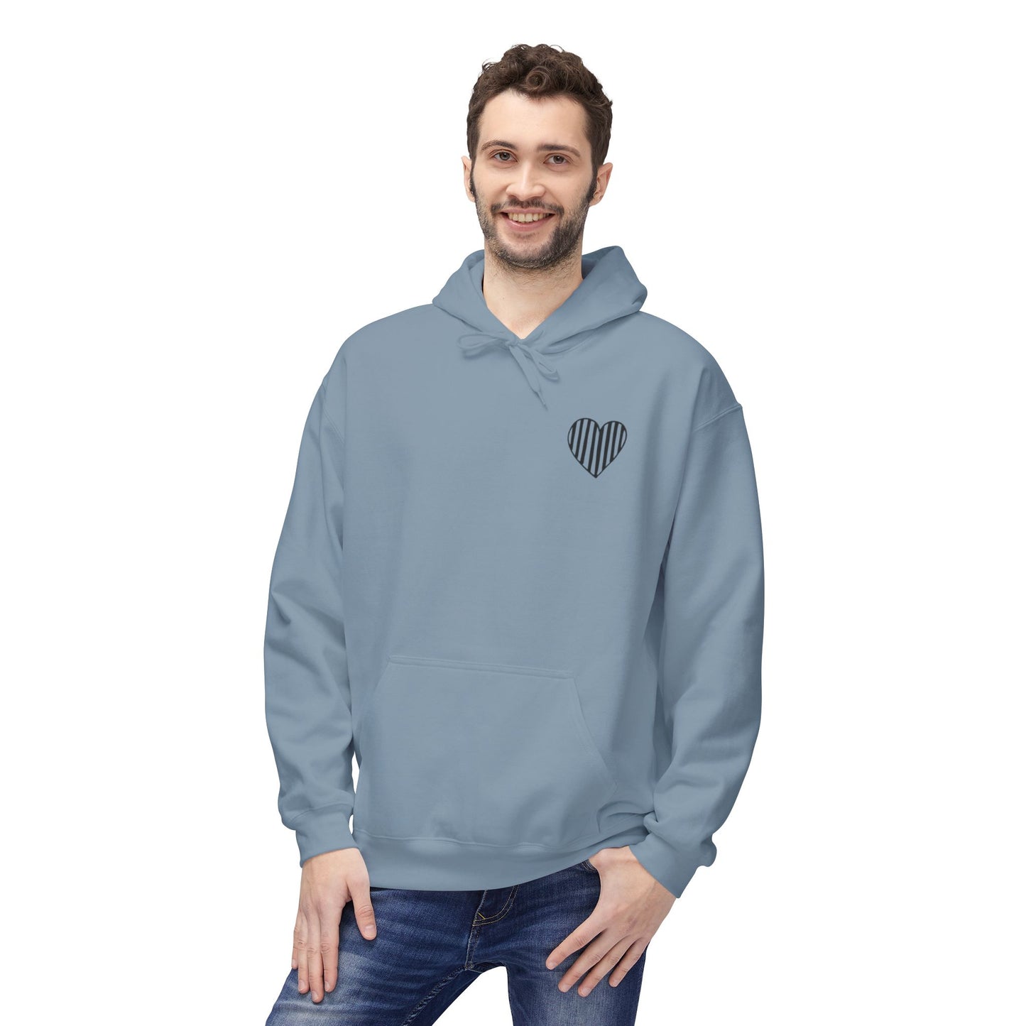Striped Heart Fleece Hoodie - Soft, Cozy Apparel for All Seasons