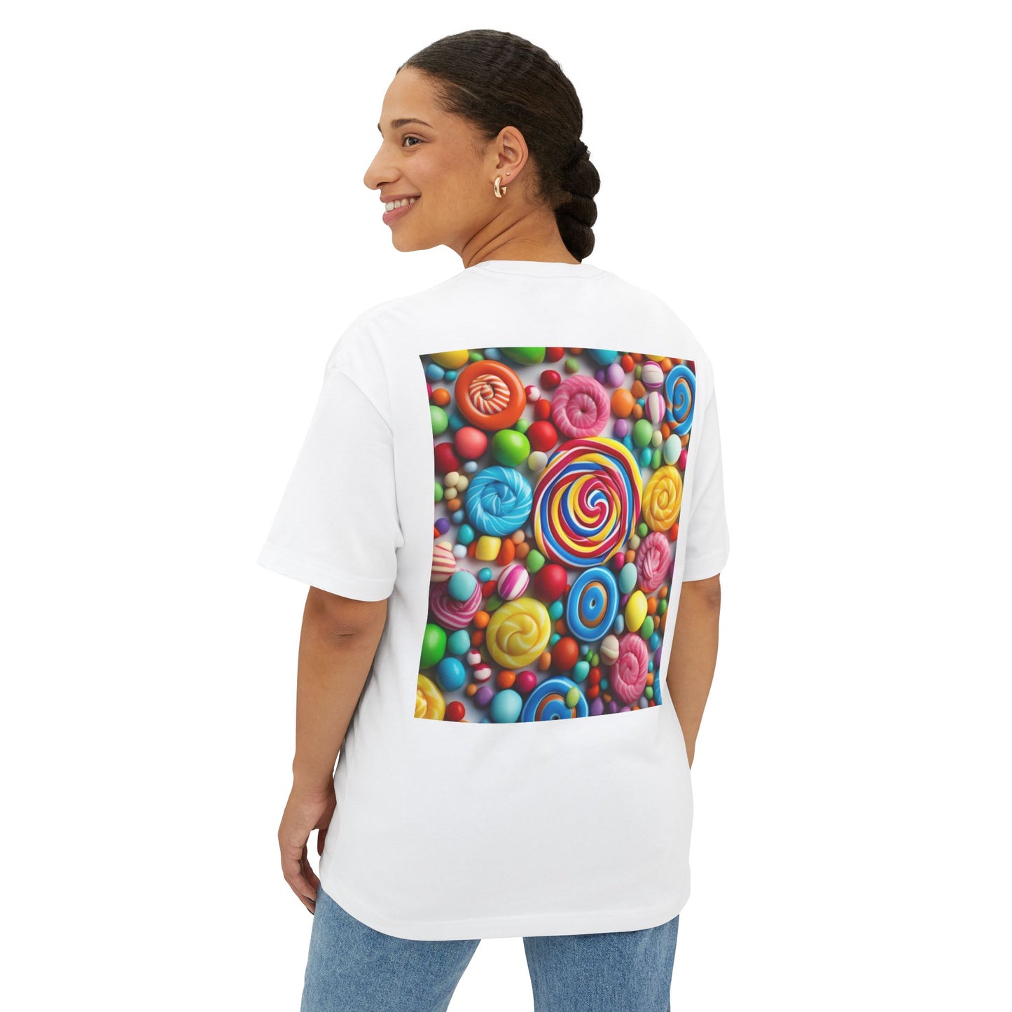 Candy-Themed  Oversized Boxy Tee, Sweet Treat Shirt, Fun Summer Tee, Trendy Casual Wear, Gift for Candy Lovers, Party Shirt, [...]