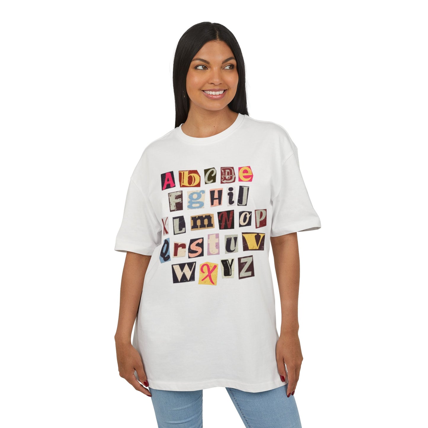 Playful Alphabet Oversize Tee, Comfortable Graphic Shirt, Casual Wear, Gift for Kids and Adults, Fun T-Shirt for Any Occasion