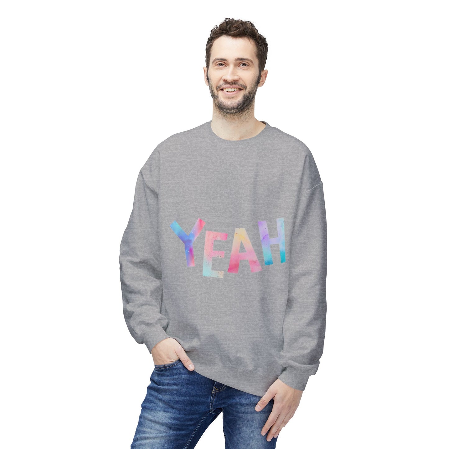 Colorful 'YEAH' Crewneck Sweatshirt,  Sweatshirt, Inspirational Gift, Cozy Fleece, Casual Wear, Everyday Comfort